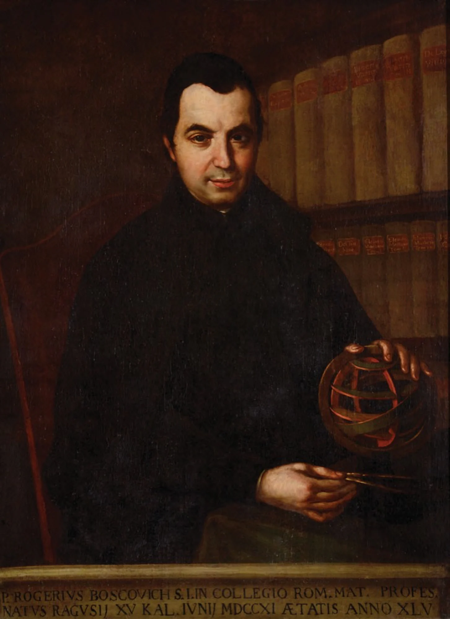Ruđer Bošković in 1756, holding an armillary sphere and a pair of dividers